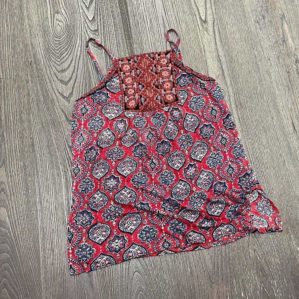 Lucky Brand Tank Top Bohemian Floral Lightweight Sleeveless Red Blue Small